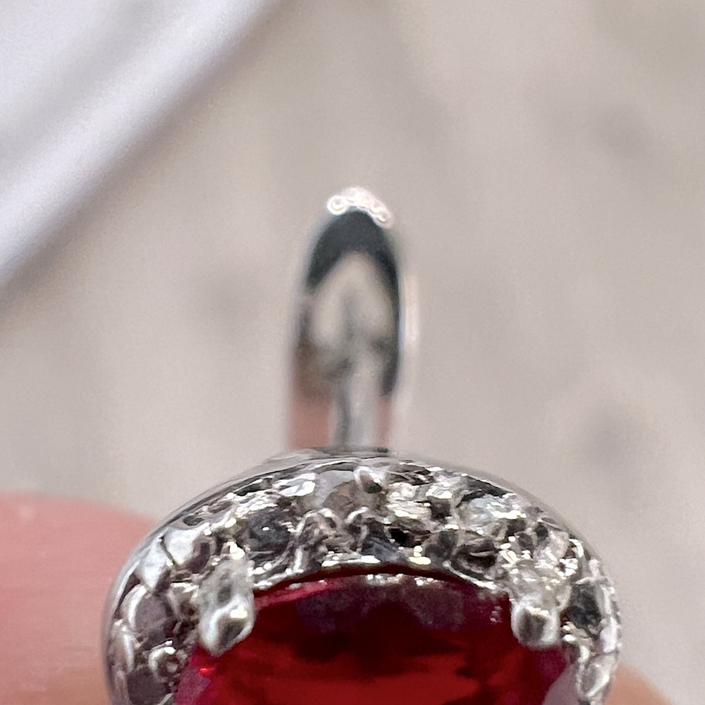 Trilogy Red Gemstone Diamond Accent Latch Back Earrings - Picture 10 of 12